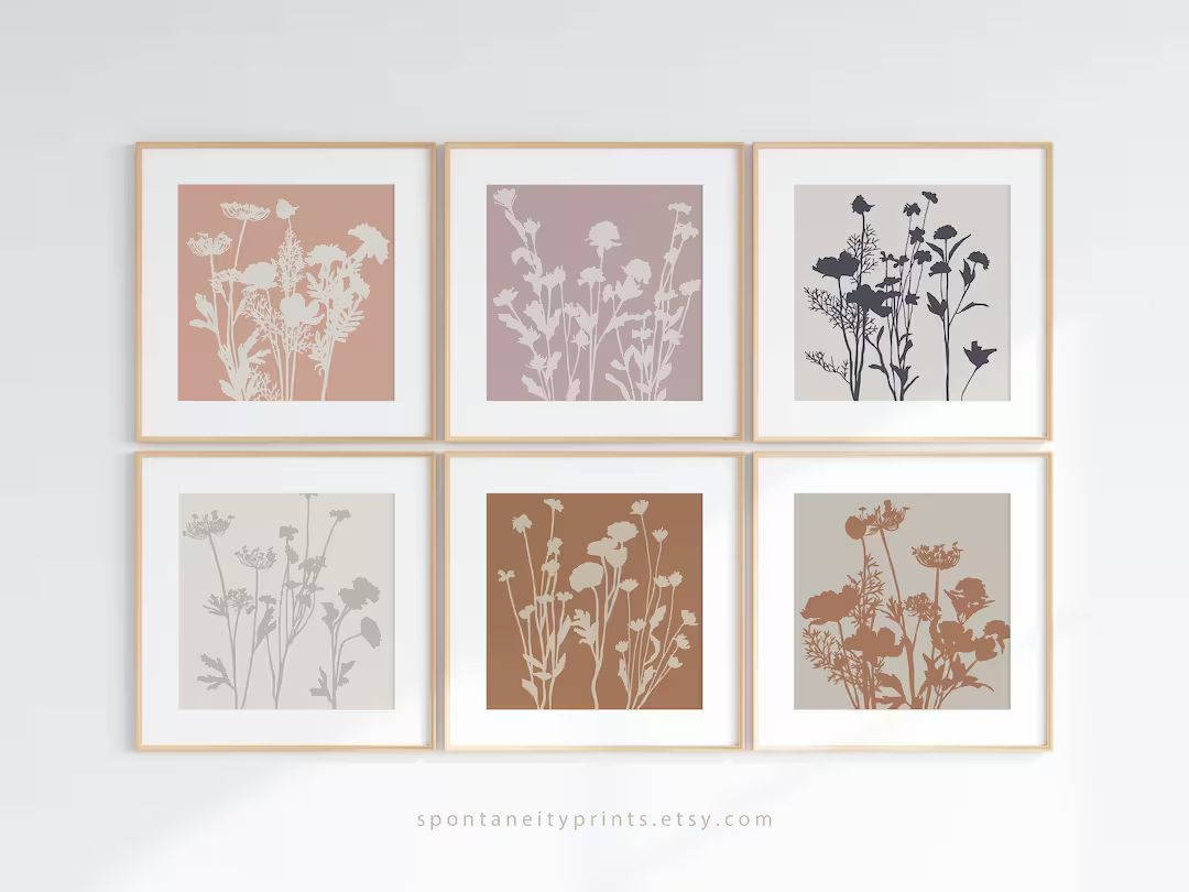Cream Rust Navy Flower Gallery Set, Wildflower Wall Art Prints, Rustic Floral Artwork | 4x4 5x5 6... | Etsy (US)