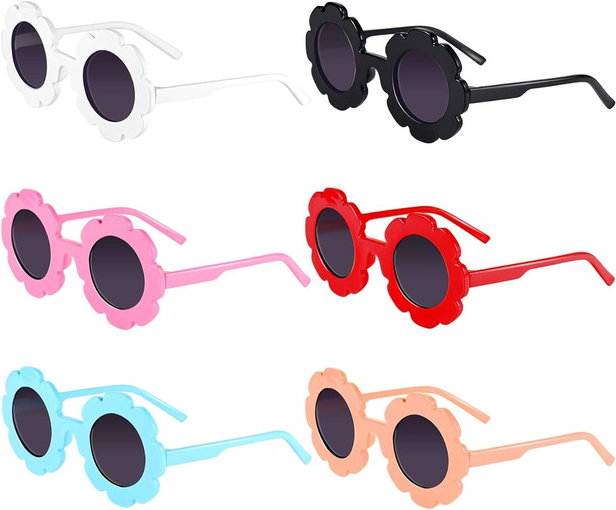 6 Pairs Kids Sunglasses Round Flower Shape Decorative Glasses for Toddler Boys Girls | Amazon (US)