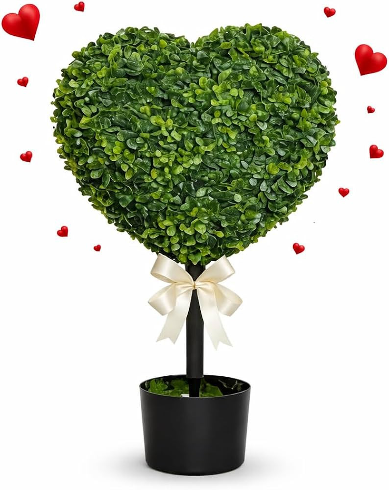 32in Boxwood Heart Topiary Outdoor, 2 Sets Valentine's Day Heart Shaped Topiary Trees, Artificial... | Amazon (US)