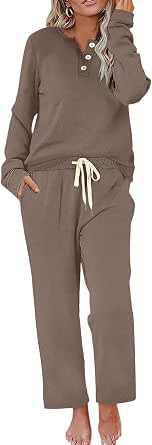 WIHOLL Lounge Sets for Women Two Piece Outfits Button Down Sweatsuit Sweatpant with Pockets Fall ... | Amazon (US)