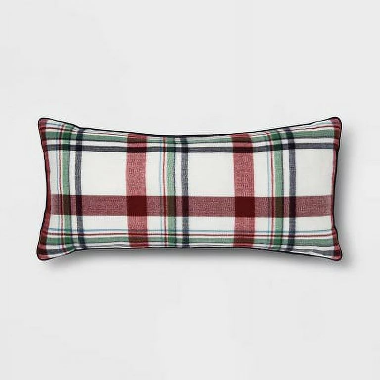 Oblong Flannel Plaid Throw Pillow Cream/Red - Threshold-26x12 | Walmart (US)