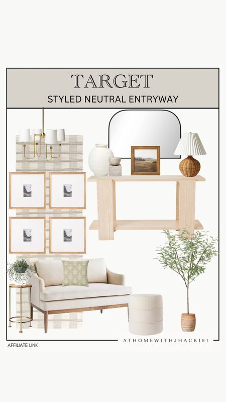 Target styled neutral entryway, target entryway, console table, table lamp, couch, loveseat, sitting area, gallery wall, foyer, entryway, olive tree, faux tree, accent table, console table styled.

#LTKStyleTip #LTKHome #LTKFindsUnder100