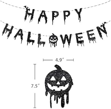 Happy Halloween Banner Black Glittery, with Bat and Pumpkin Halloween Garland, for Halloween Part... | Amazon (US)