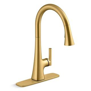 Conti Single Handle Pull Down Sprayer Kitchen Faucet in Vibrant Brushed Moderne Brass | The Home Depot