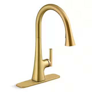 KOHLER Conti Single Handle Pull Down Sprayer Kitchen Faucet in Vibrant Brushed Moderne Brass R321... | The Home Depot