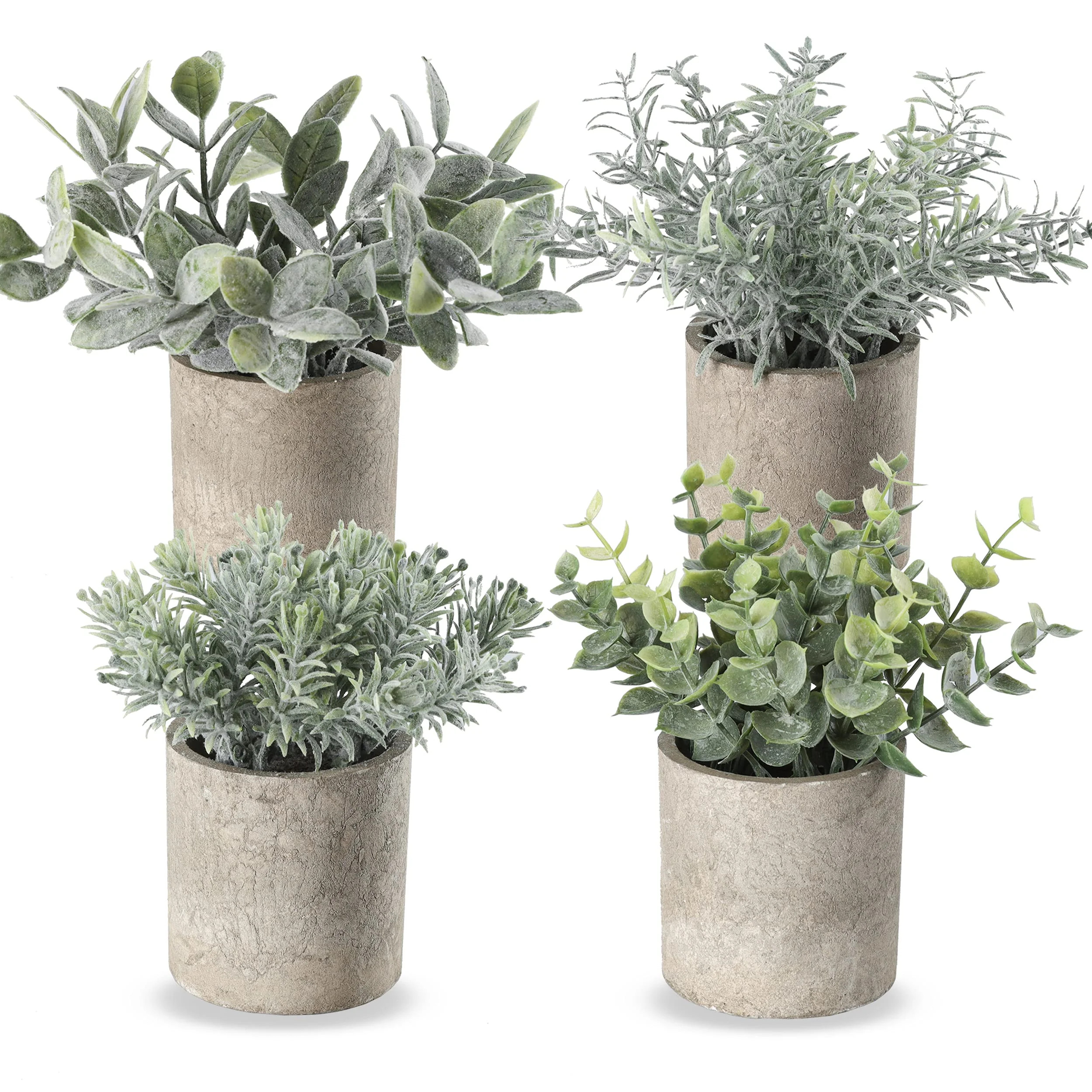 Miracliy Mini Potted Fake Plants Faux Artificial Eucalyptus Boxwood Rosemary Greenery in Gray Pot... | Walmart (US)