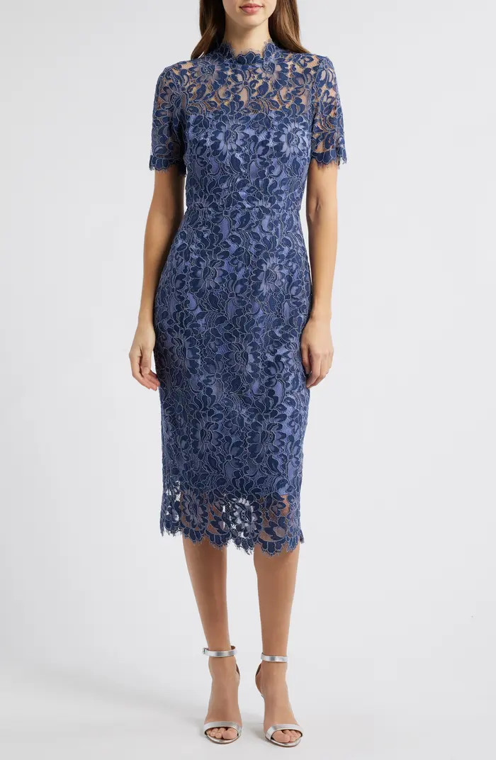 Eliza J Illusion Lace Midi Sheath Dress | Nordstrom | Nordstrom