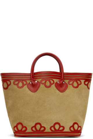 Tan & Red Trefoil Tote | SSENSE