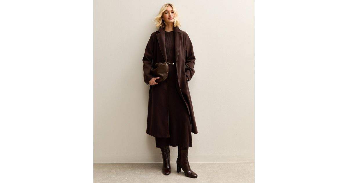 Dark Brown Unlined Longline Belted Coat | New Look | New Look (UK)