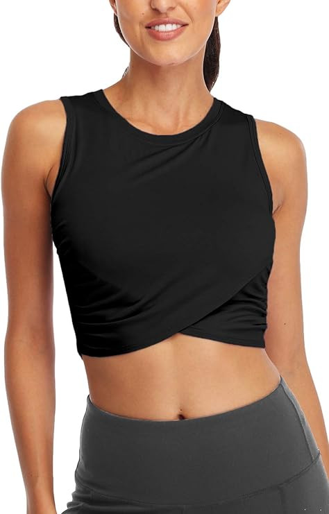 Sanutch Crop Top Workout Shirts Muscle Tank Cropped Yoga Tops Exercise Clothes for Women Slim Fit | Amazon (US)