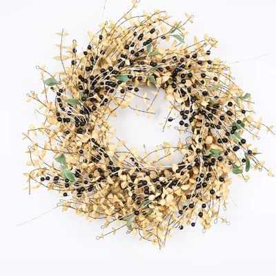 Artificial Farmhouse Fall Harvest Twig Blossoms Cluster Greenery Mini Eucalyptus Berry Thanksgiving Day Decor Front Door Wreath | Wayfair North America