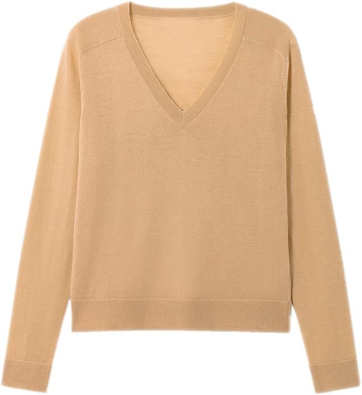 Women's Merino Wool Sweater Casual Lightweight V Neck Raglan Sleeve Knit Top Loose Pullover | Amazon (US)