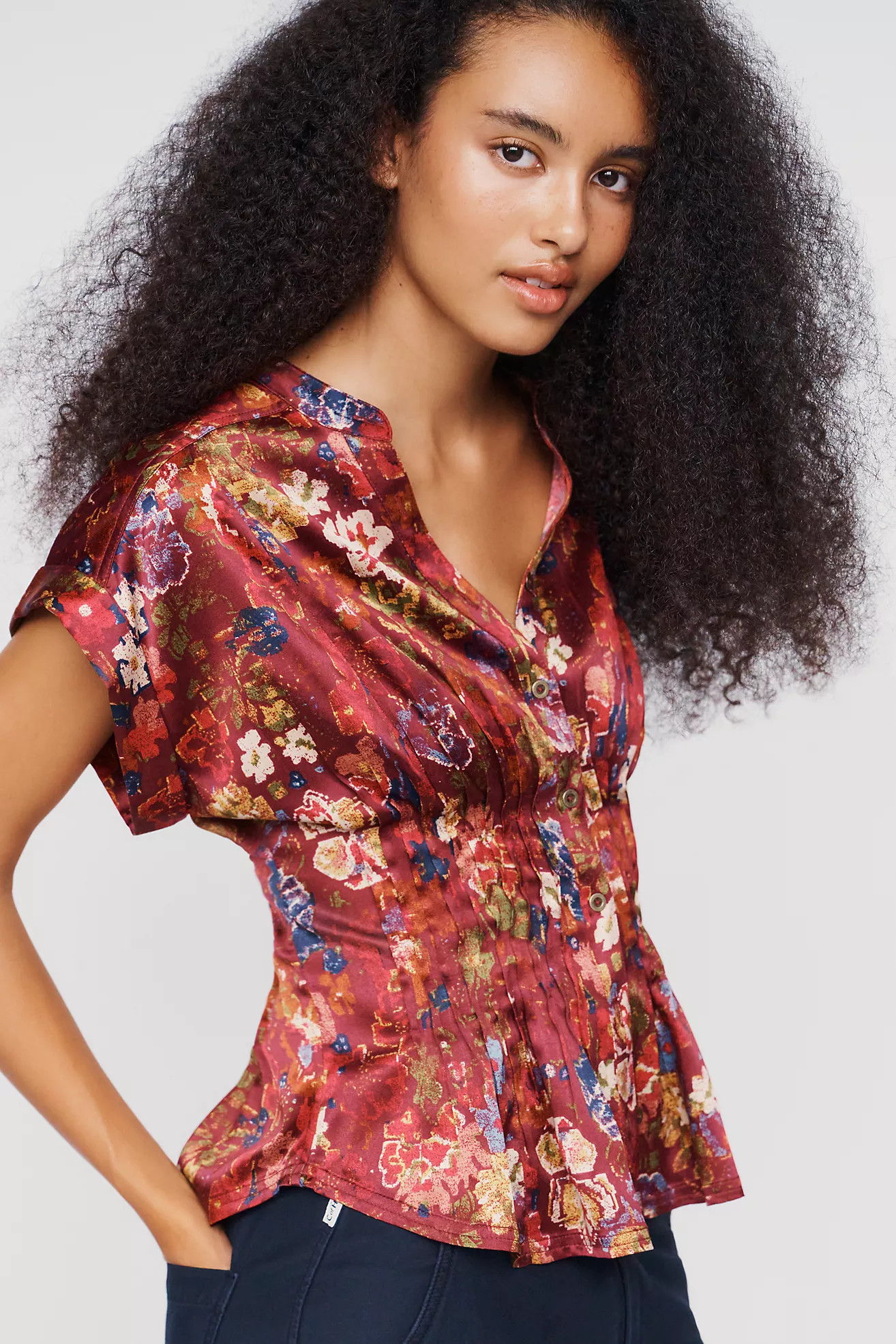 Linden Silken Pleated Waisted Blouse by Pilcro | Anthropologie (US)