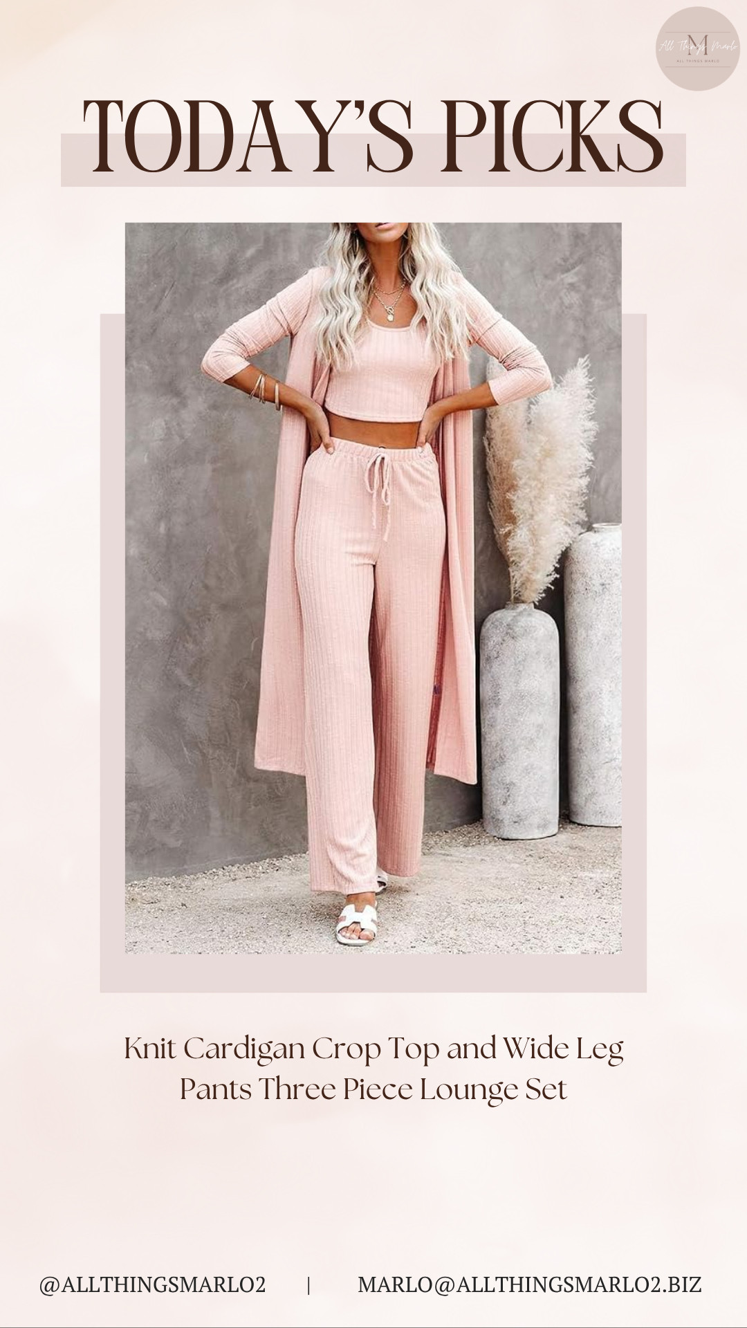 Knit Cardigan Crop Top and Wide Leg Pants Three Piece Lounge Set 

 #LTKSeasonal #LTKWorkwear #LTKTravel