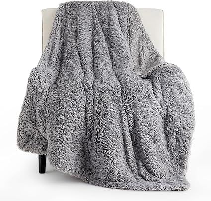 Bedsure Fluffy Faux Fur Light Grey Throw Blanket – Fuzzy, Cozy, and Shaggy Faux Fur, Soft and T... | Amazon (US)