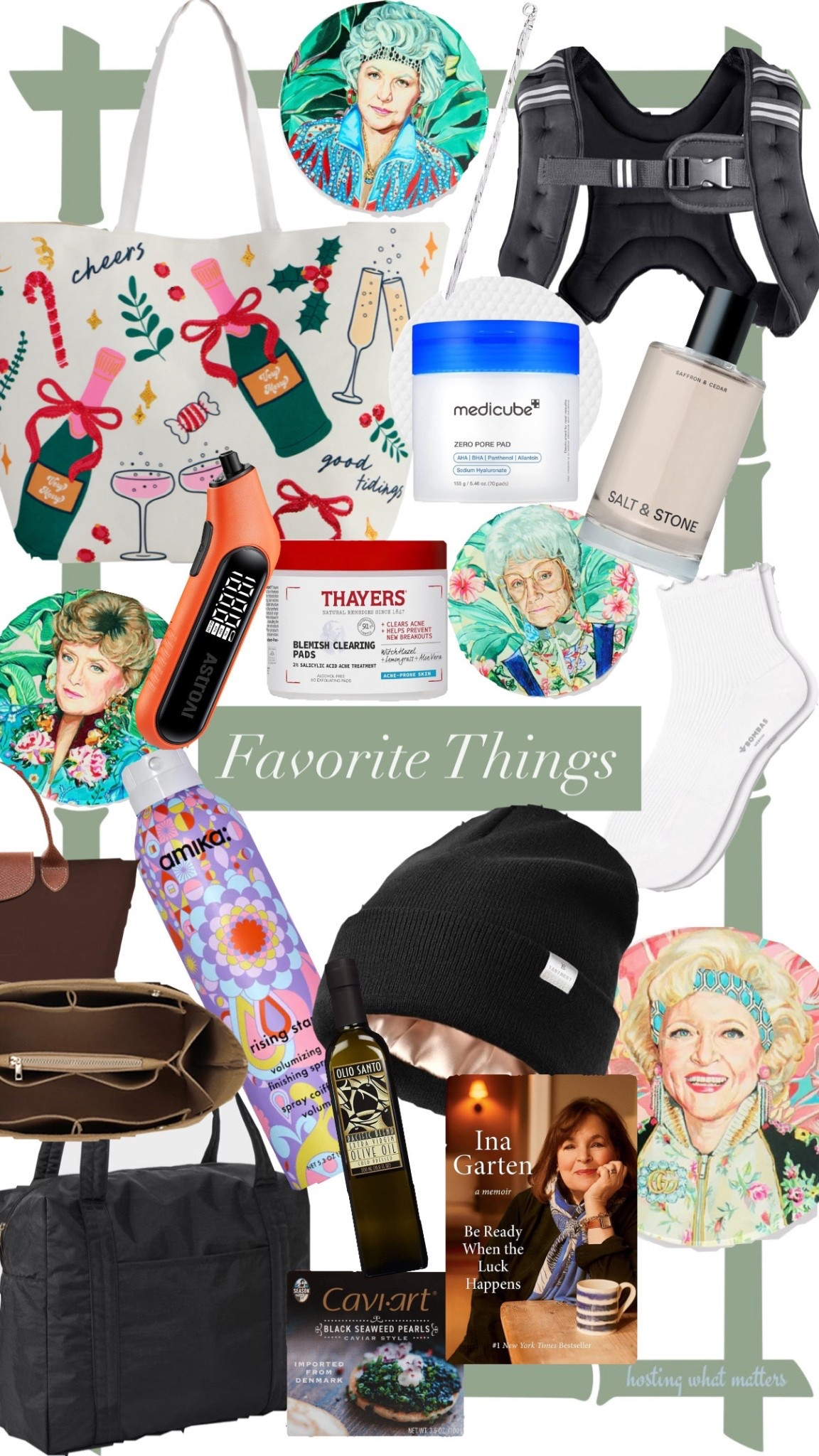 Favorite Things! Gifts that came to the favorite things party!! 🎁 Things people love! So many great gift ideas to give!

#silkbeanie #beanie #goldengirls #coasters #hairproducts #stylingproducts #tote #mahjongbag #purseorganizer #acne #salt&stone #perfume #oliveoil #ina

#LTKselfcare #LTKGiftGuide #LTKgrwm