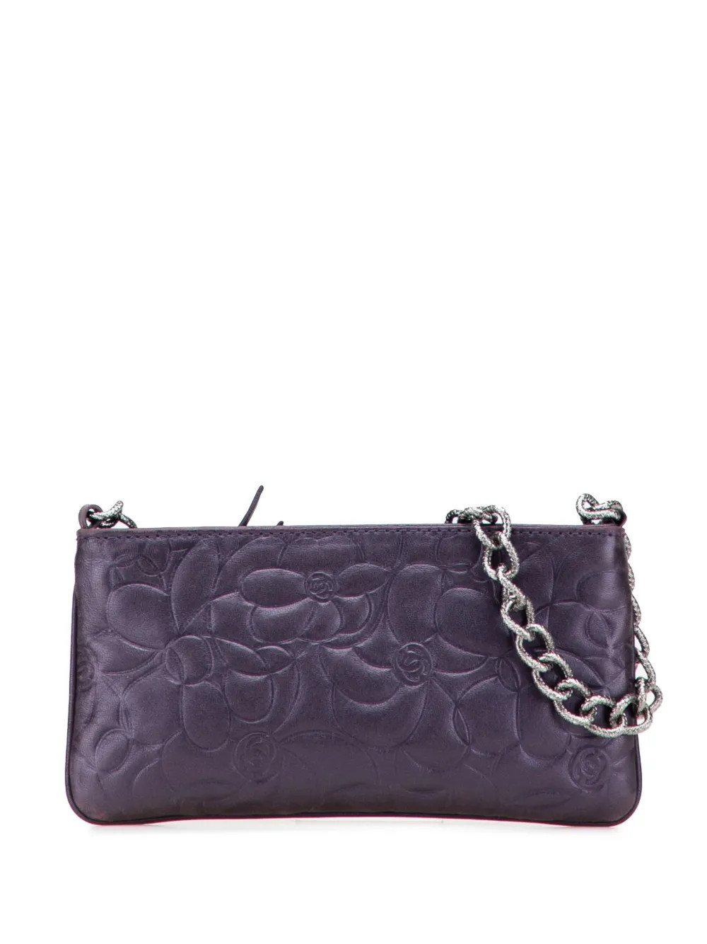 CHANEL Pre-Owned 2003-2004 Embossed Lambskin Camellia Chain Pochette handbag - Purple | Farfetch Global