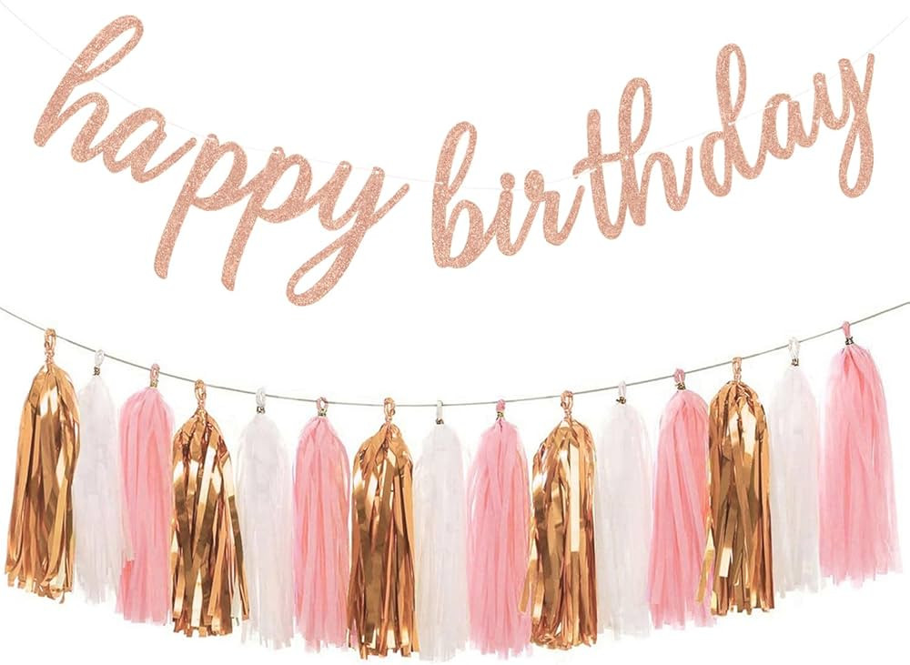 Rose Gold Happy Birthday Decorations - Glittery Rose Gold Happy Birthday Banner and Tissue Paper ... | Amazon (US)