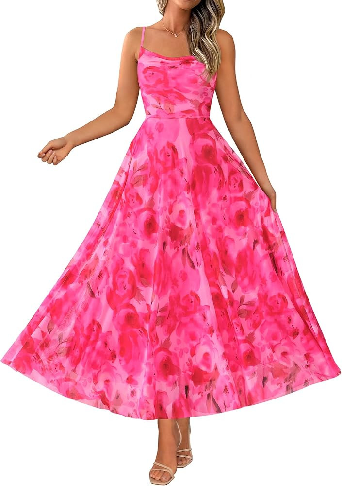 BTFBM Women Summer Floral Maxi Dresses Elegant Spaghetti Strap Dress Printed Party Dress Beach Lo... | Amazon (US)