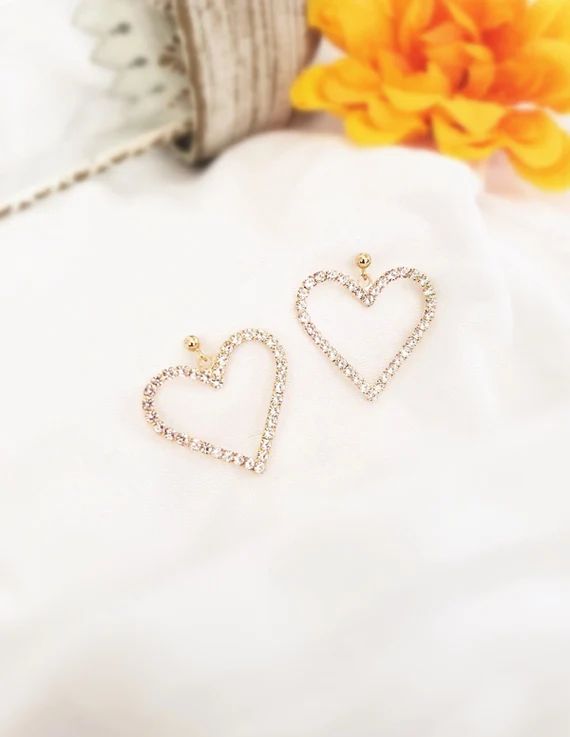 Big Heart Dangle Earrings. Diamond Heart Earring. Chrystal | Etsy | Etsy (US)