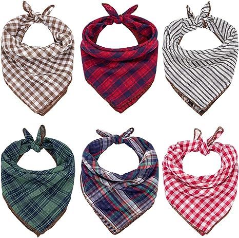 Dog Bandanas - 6PCS Birthday Gift Washable Green Black Brown Blue Red Square Plaid Printing Dog B... | Amazon (US)