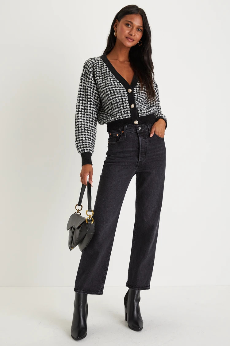 Exceptionally Iconic Black and White Houndstooth Cardigan | Lulus