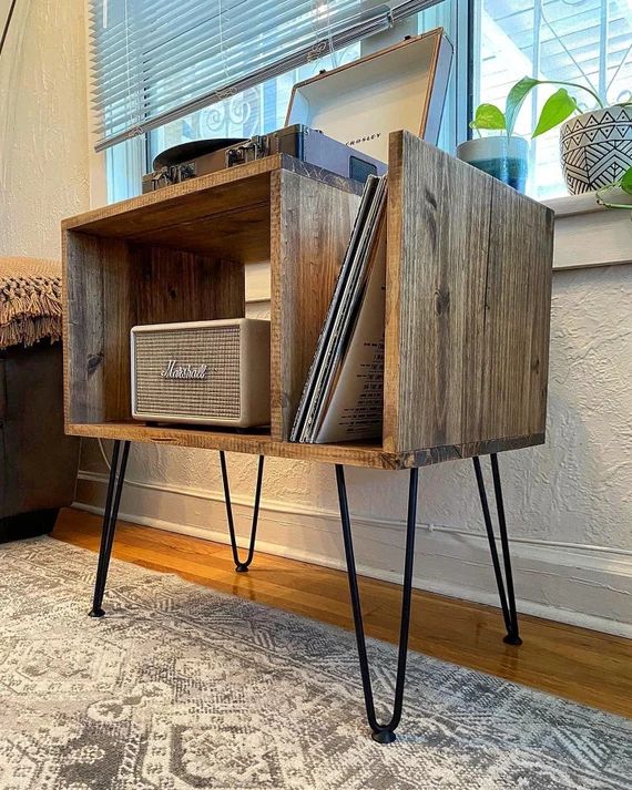Table For Record Player Stand Cabinet MCM Mid Century Modern with Hairpin Legs | Etsy (US)