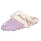 Jessica Simpson Women's Comfy Faux Fur House Slipper Scuff Memory Foam Slip on Anti-Skid Sole | Amazon (US)