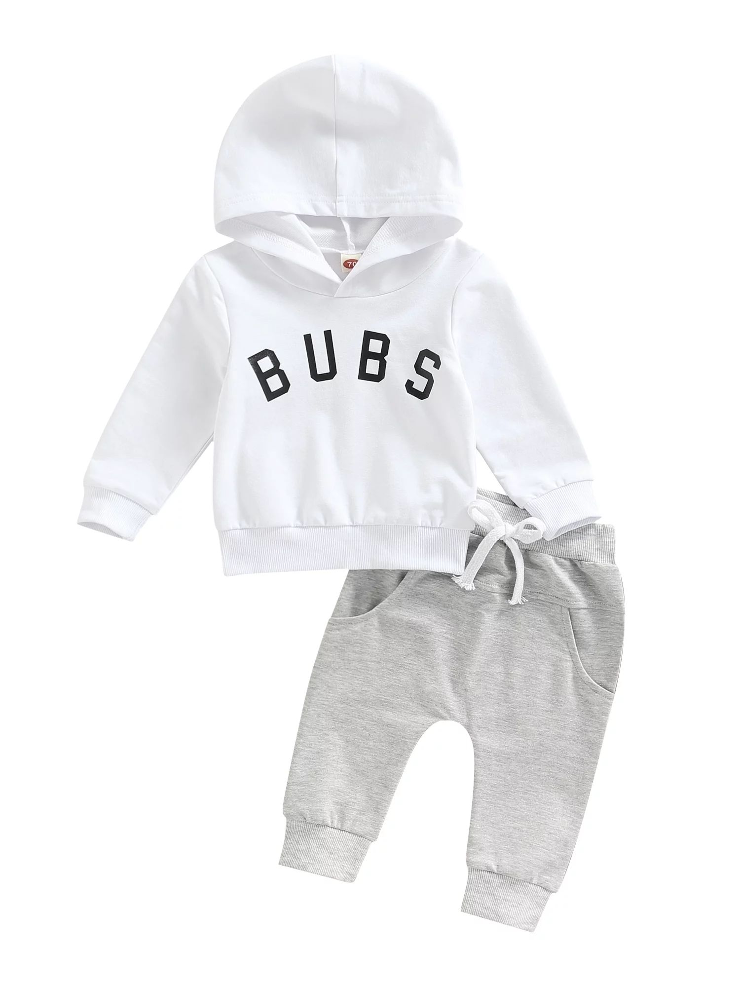 TheFound Newborn Baby Boy 2Pcs Fall Outfits BUBS Letter Print Long Sleeve Hooded Pullover Drawstr... | Walmart (US)
