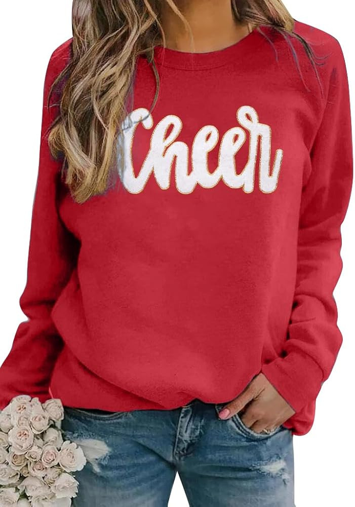 MNLYBABY Cheer Shirt Football Mom Sweatshirt: Women Cheerleader Shirts Chenille Cheer Shirt Mama ... | Amazon (US)