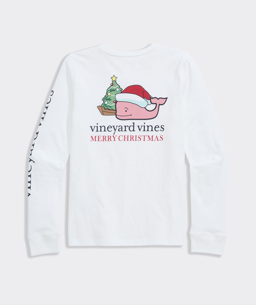 Girls' Santa Whale Ornament Long-Sleeve Pocket Tee | vineyard vines
