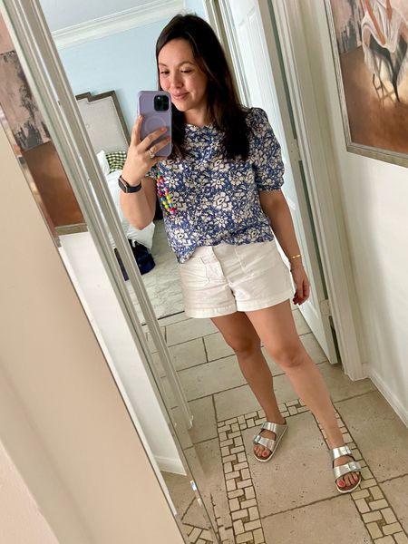 Everyday summer style, stay at home mom outfit, weekend style
Cute button down print top (wearing a medium) and white shorts paired with metallic Birkenstocks 


#LTKsalealert #LTKSeasonal #LTKfindsunder100