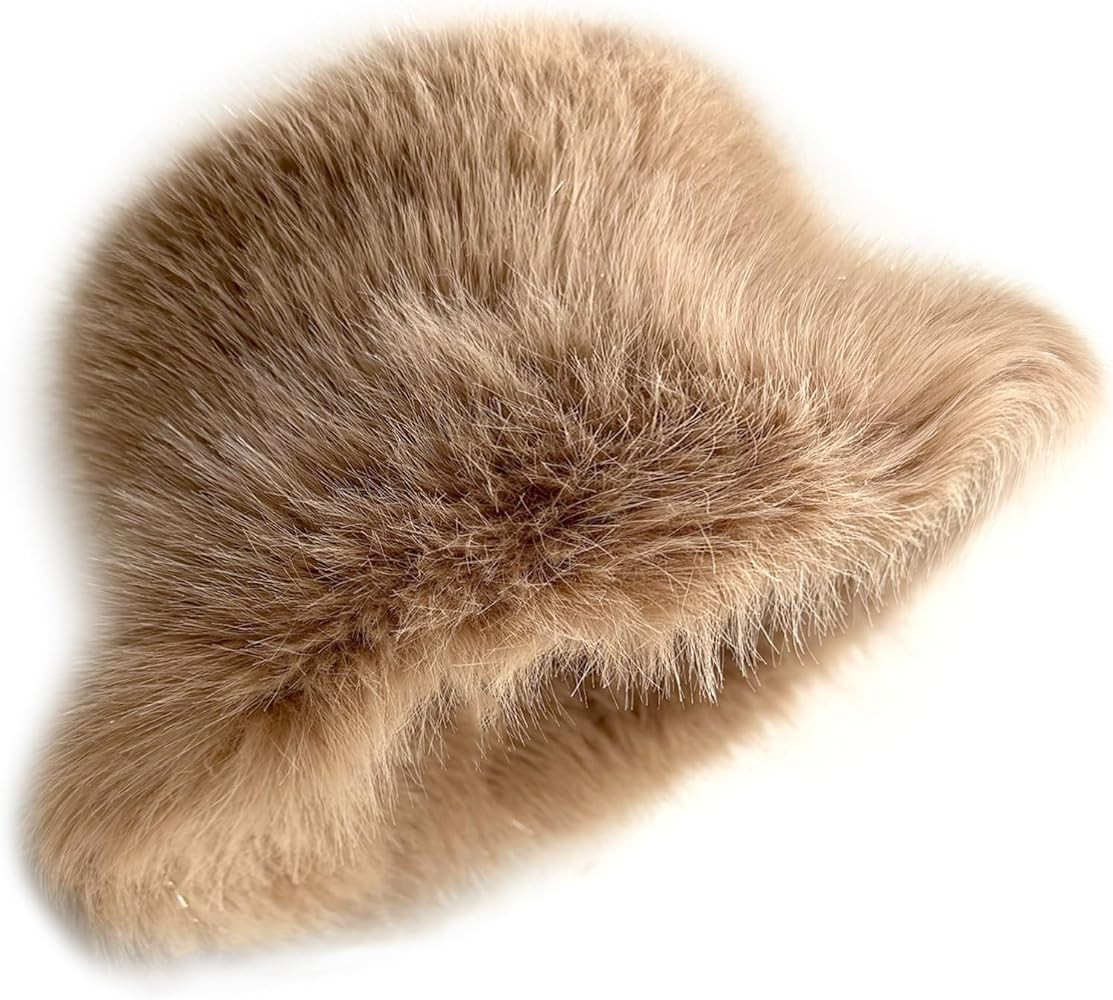 FHQHTH Women's Fluffy Faux Fur Bucket Hat Warm Fuzzy Winter Cap Cozy Soft Outdoor Fashion Hat | Amazon (US)