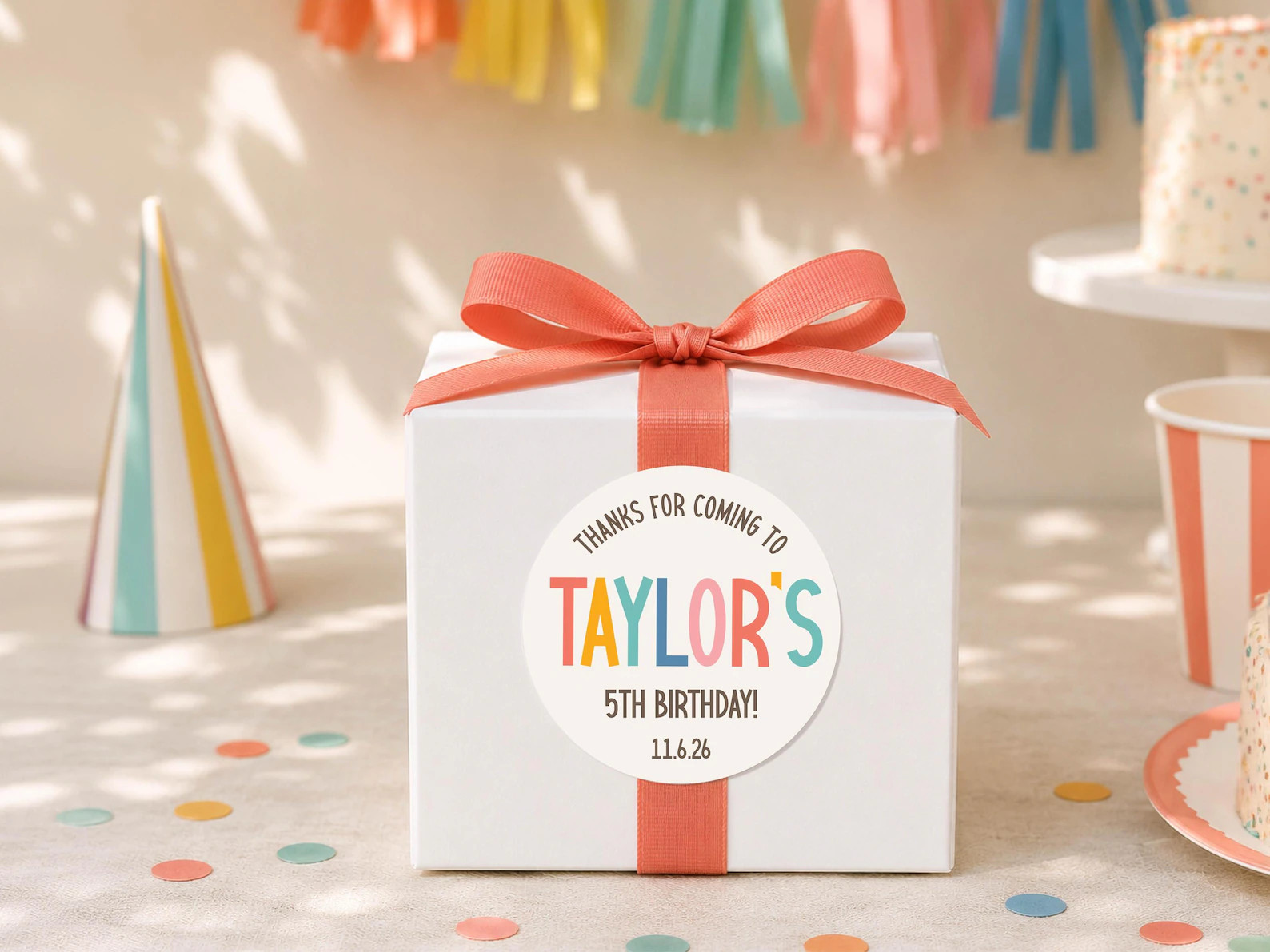 Personalized Rainbow Pastel Birthday Name Stickers, Thank You for Coming Label, Colorful Kids Par... | Etsy (Global)
