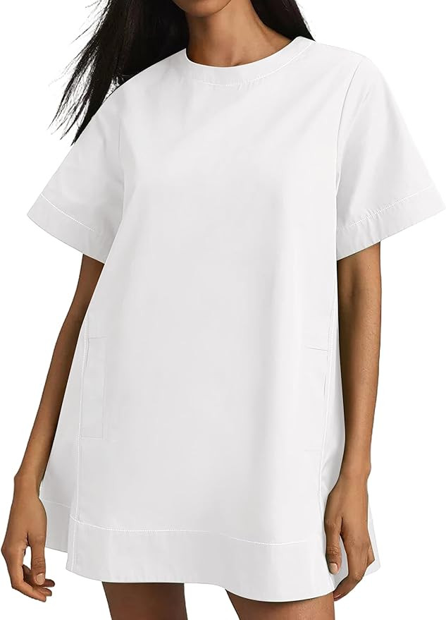 Women's Summer Short Sleeve Mini Dress Loose Fit Button Back Mini Dresses Slit Tunic Shirt Short ... | Amazon (US)