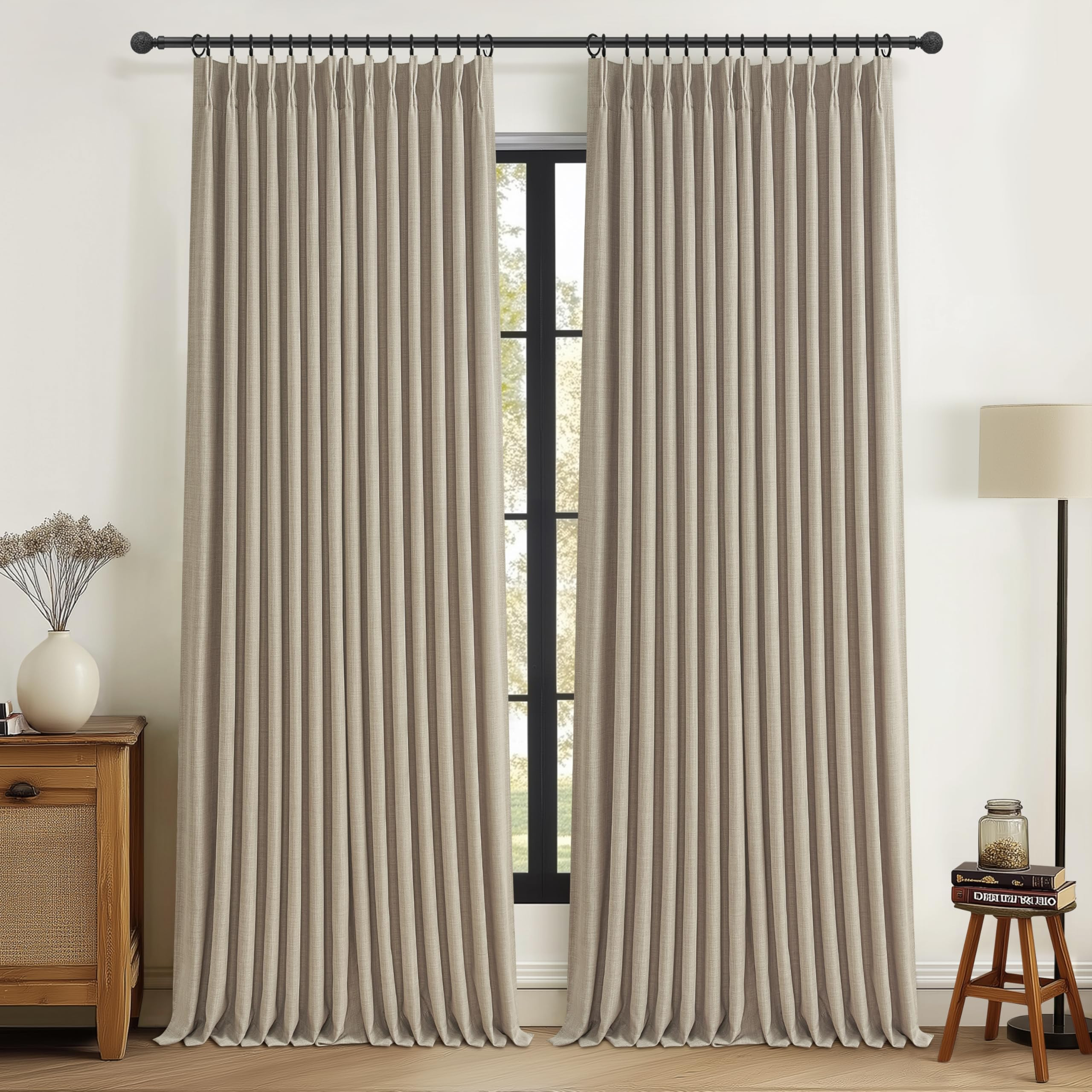 100% Blackout Extra Long Floor to Ceiling 132 Inch Curtains for Bedroom 2 Panel Set, Warm Beige M... | Amazon (US)