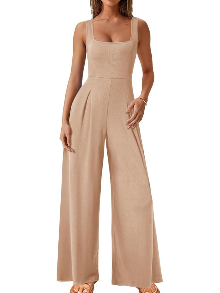 Onedreamer Jumpsuits for Women Spring Summer Sleeveless Square Neck Knit Wide Leg Pants Rompers O... | Amazon (US)