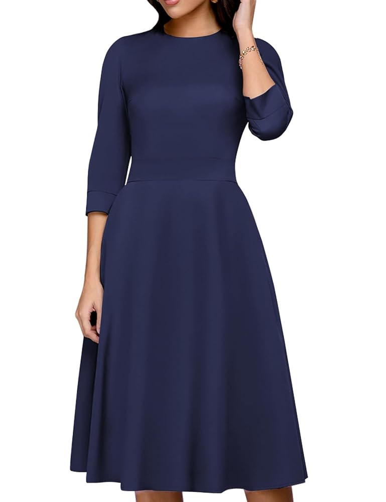 Simple Flavor Women's Floral Vintage Dress Elegant Midi Evening Dress 3/4 Sleeves | Amazon (US)