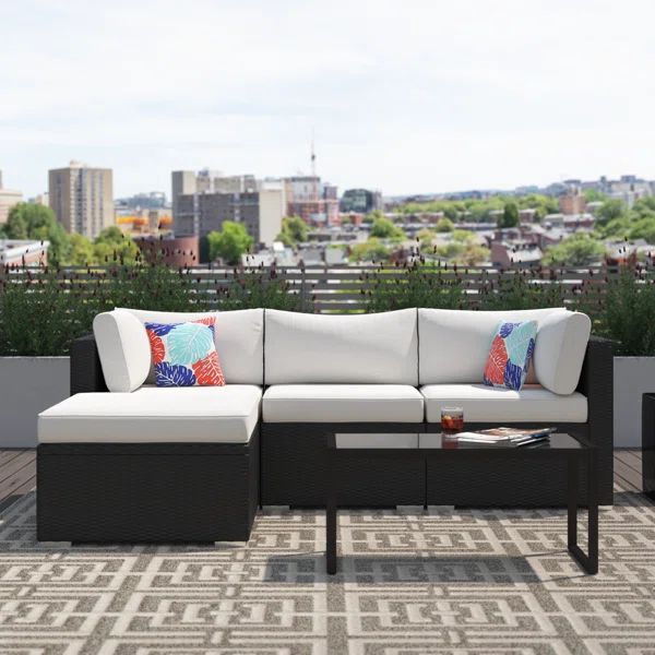 Perreira 86'' Wide Outdoor Wicker Reversible Patio Sectional with Cushions | Wayfair North America
