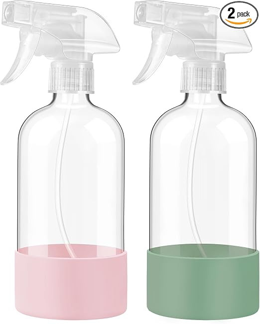 JohnBee Glass Spray Bottles with Silicone Sleeve, 2 Pack16 oz Empty Refillable Containers with Ad... | Amazon (US)