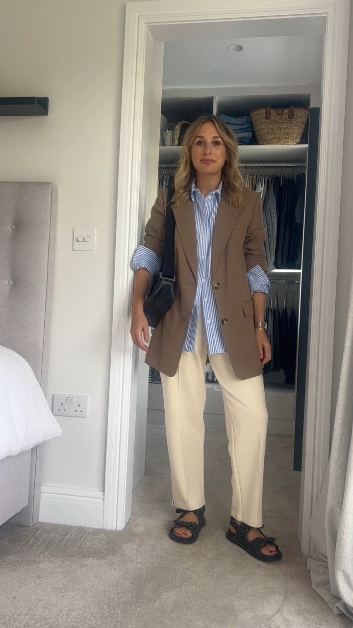 Blazer, oversized blazer, cream blazer, capsule wardrobe, wardrobe essentials, transitional outfits, oversized shirt, stripe shirt, wide leg trousers, black trousers, cream joggers, cream trousers, black leggings, crossbody bag, Uniqlo, Very, Lucy Mecklenburgh, Revolve, Tony Bianco, Adidas, Sambas, Axel Arigato

#LTKSeasonal #LTKstyletip #LTKeurope