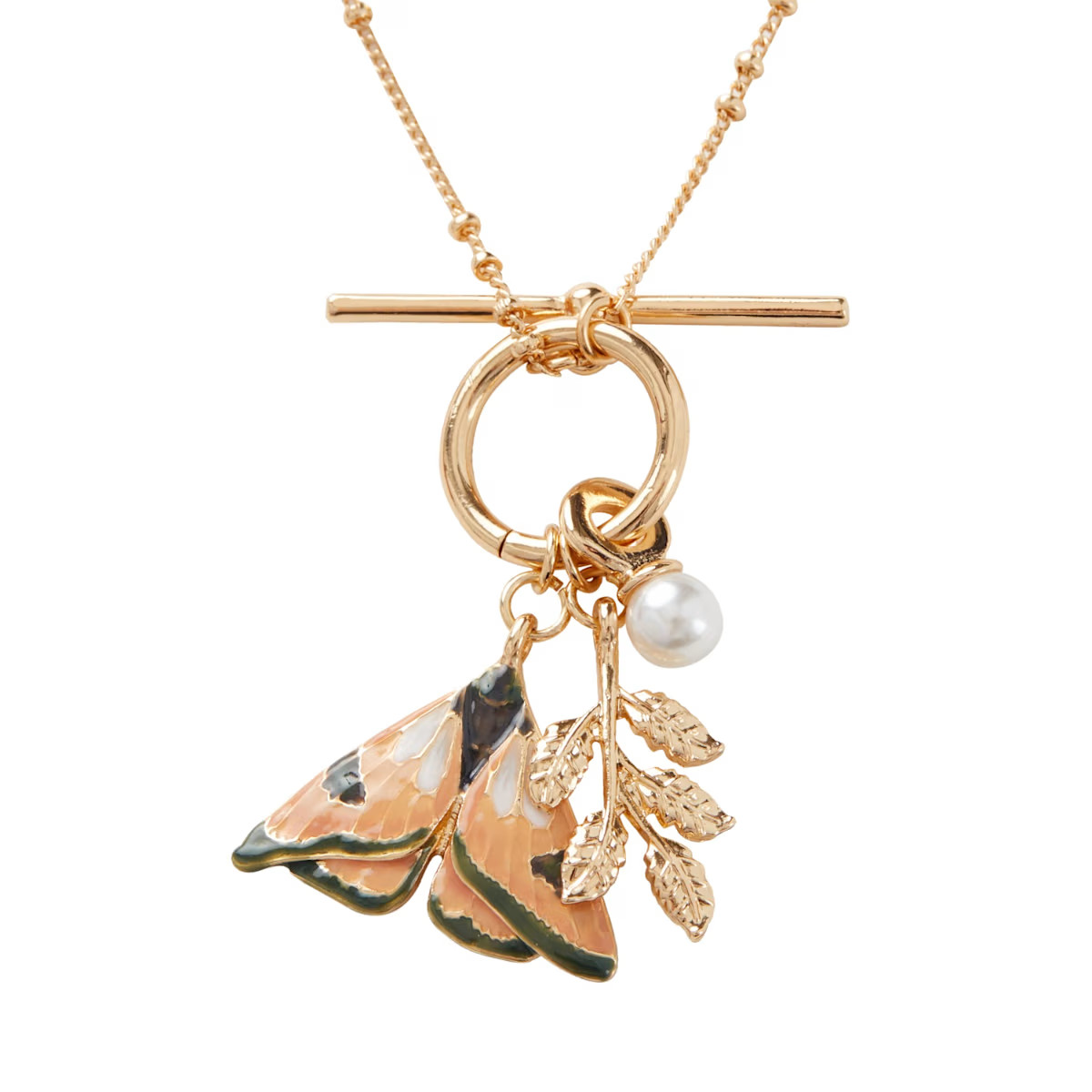 Fable Enamel Moth & Leaf Charm Necklace | Wolf & Badger (US)