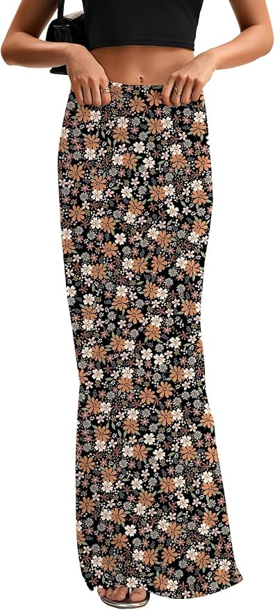 KIFOVEN Women's High Waist Elastic Flare Sexy Bodycon Basic Slim Maxi Skirt | Amazon (US)