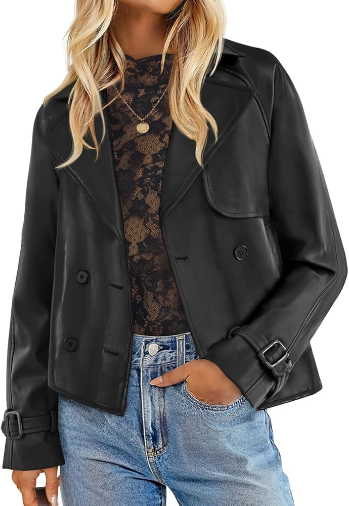 ZESICA Women's Faux Leather Jackets Oversized Fall Fashion Button Motorcycle Coats Outwear 2025 W... | Amazon (US)