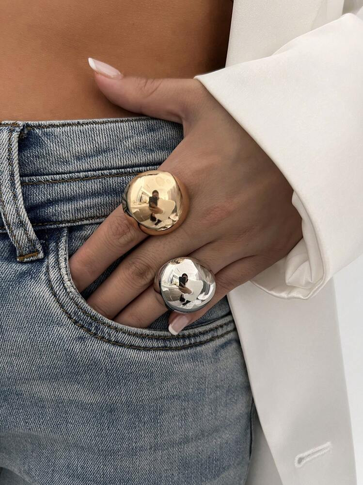 1pc Exaggerated Trendy Minimalist Metal Circular Mushroom Design Open Ring, Decorative Jewelry Fo... | SHEIN
