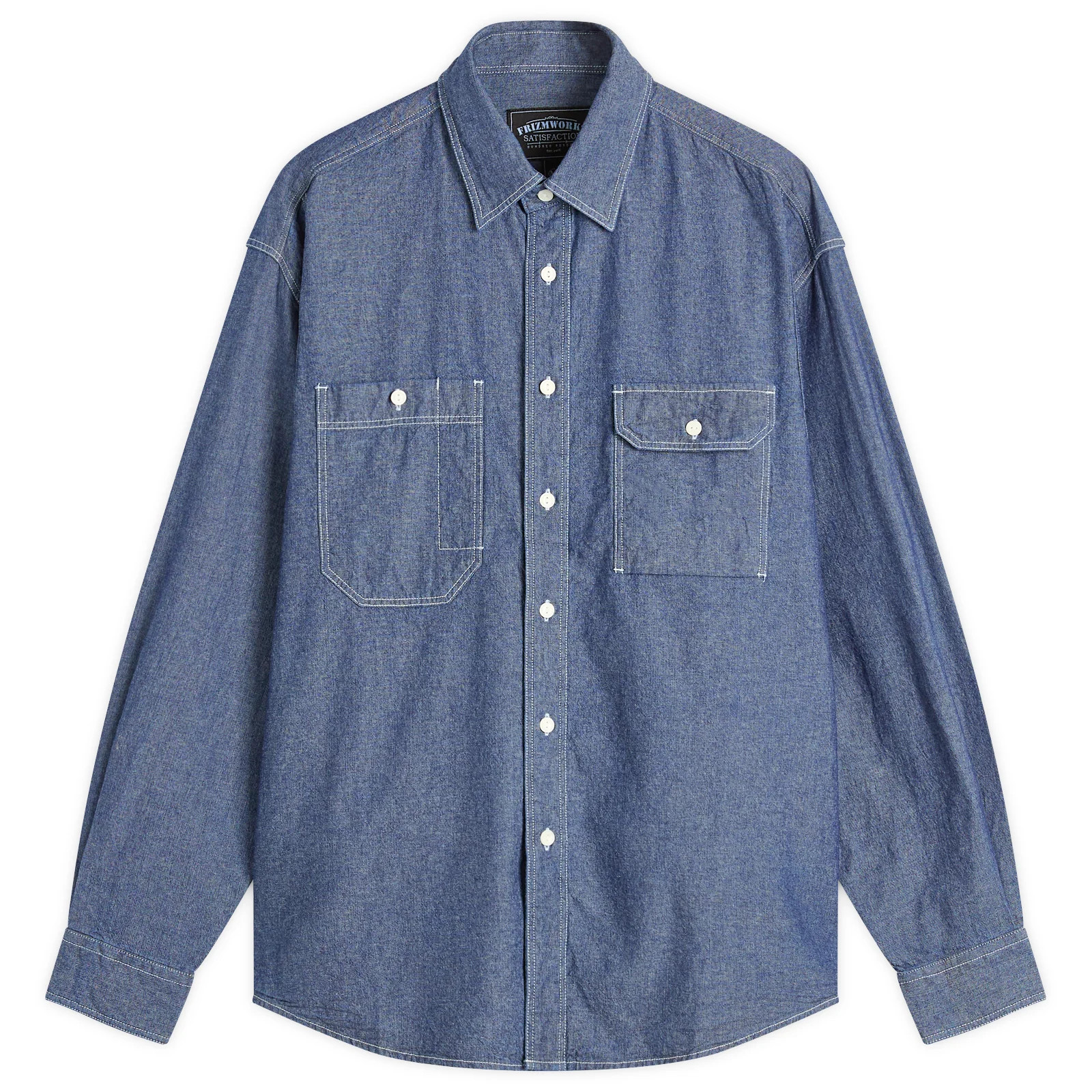FrizmWORKS Men's 1920S Chambray Work Shirt in Indigo, Size Small | END. Clothing