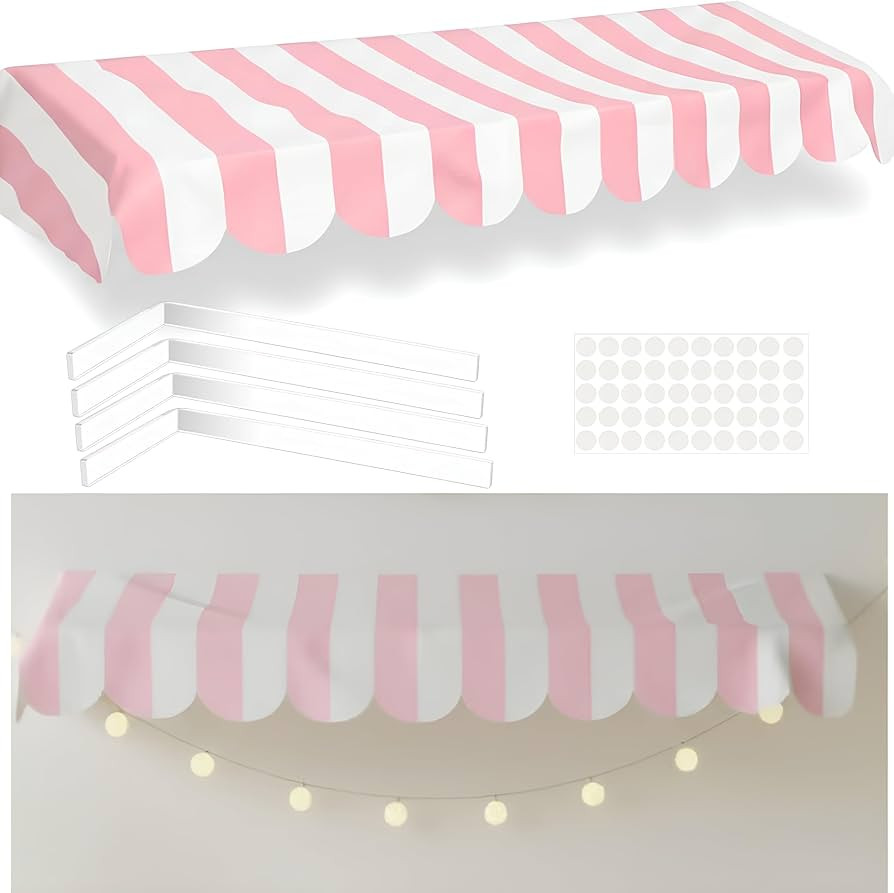 Tallew Circus Carnival Awning Decor Carnival Tent Pink White Striped Banner 3D Waterproof Awning ... | Amazon (US)