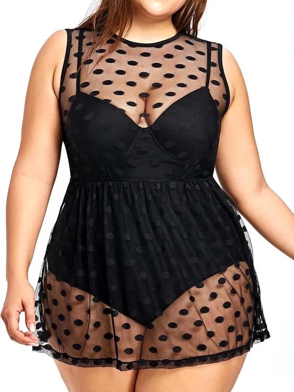 SpringTTC Women's Plus Size Sexy See Through Sleeveless One Piece Swimsuit | Walmart (US)