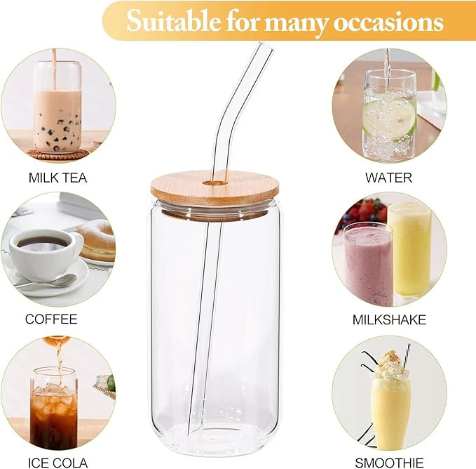 [4-Pack, 16 Oz] Design•Master Premium Can Glasses with Bamboo Lids and Glass Straws, Can Shaped... | Amazon (CA)