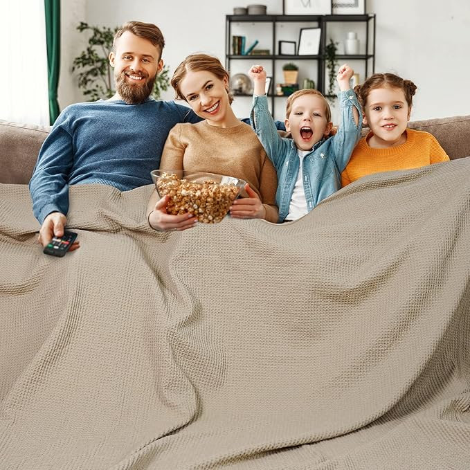 PHF Cotton Waffle Weave Family Blanket Oversized King Size 120"x 120" Khaki Simply Taupe | Amazon (US)